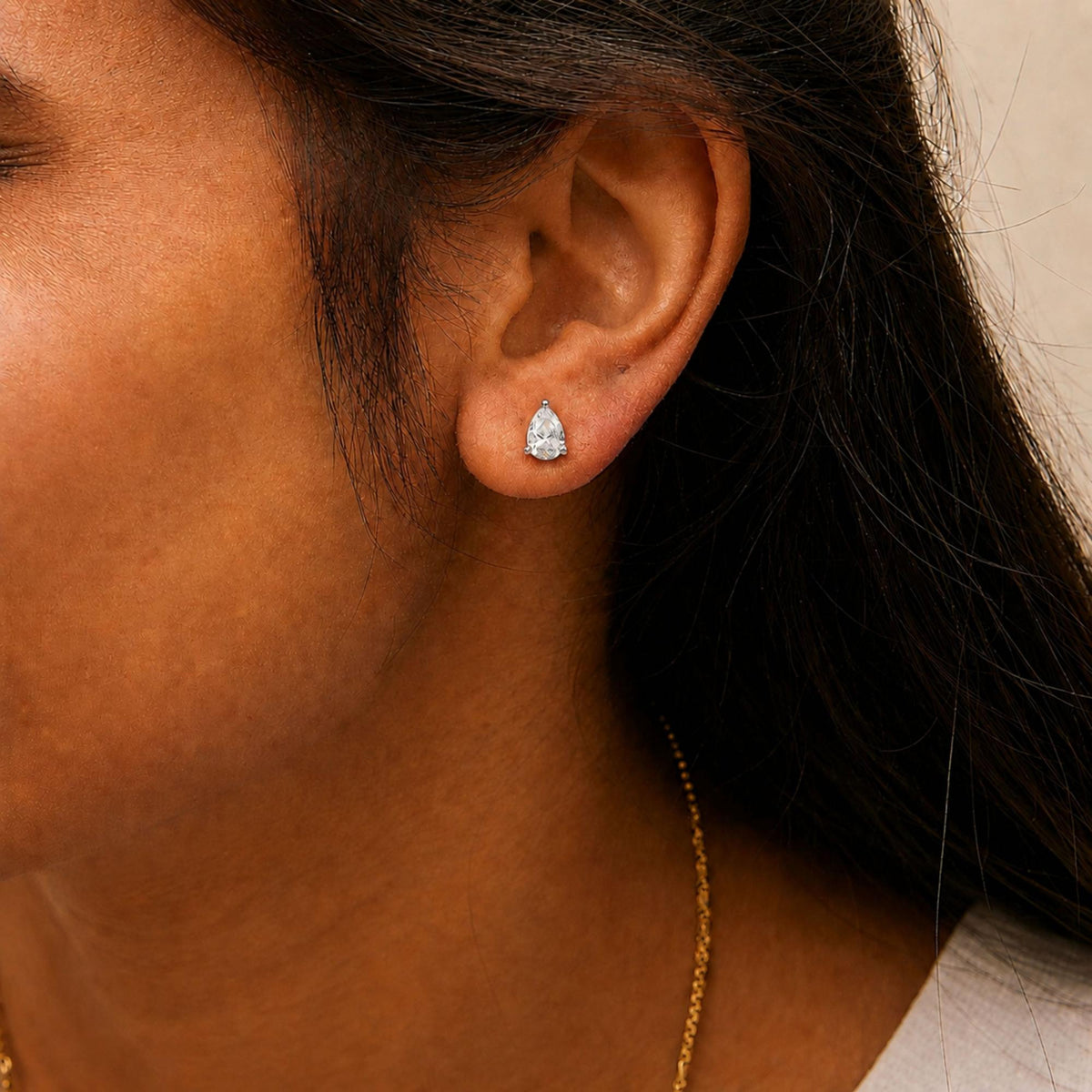 14K Gold Lab Grown Pear Shaped Solitaire Diamond Stud Earrings