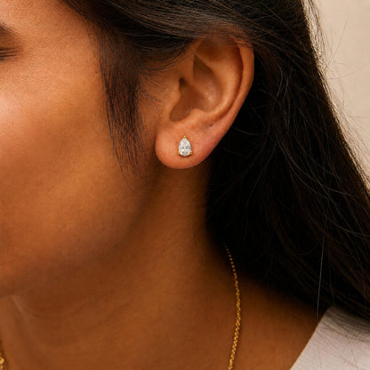 14K Gold Lab Grown Pear Shaped Solitaire Diamond Stud Earrings