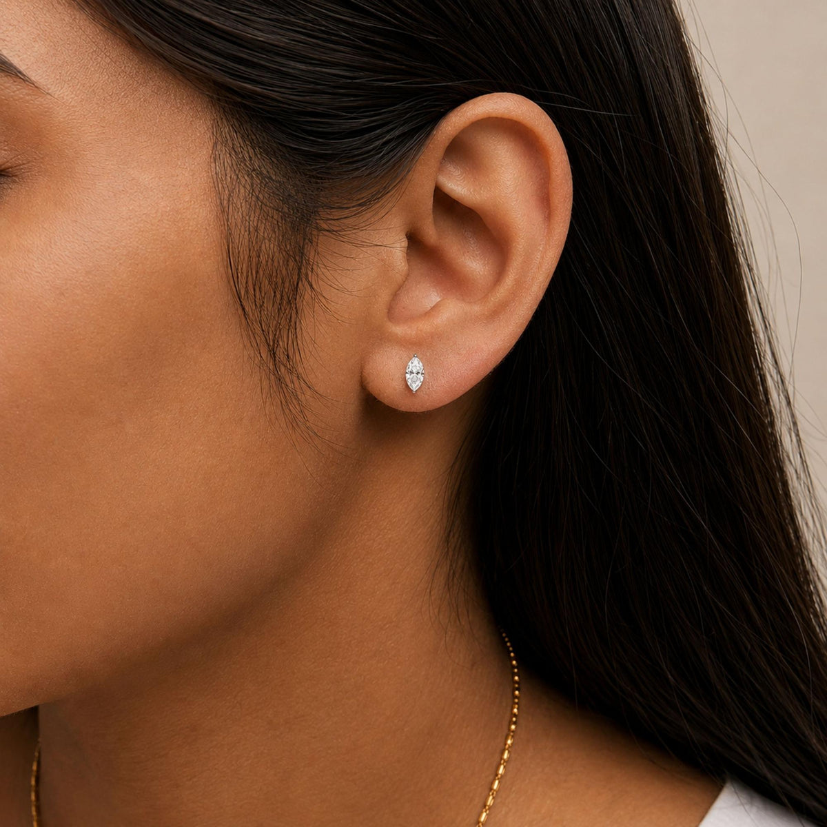 14K Gold Lab Grown Marquise Diamond Solitaire Stud Earrings