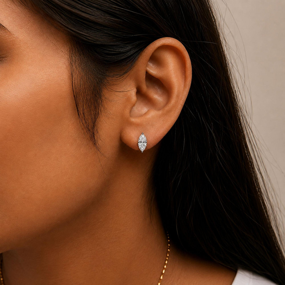14K Gold Lab Grown Marquise Diamond Solitaire Stud Earrings