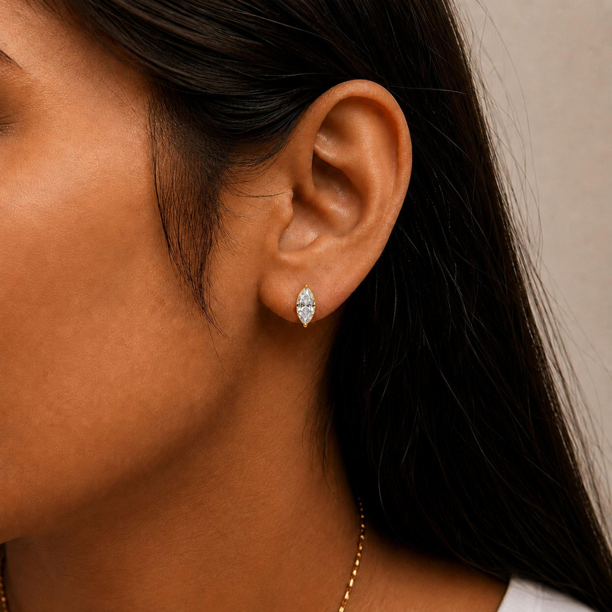 14K Gold Lab Grown Marquise Diamond Solitaire Stud Earrings
