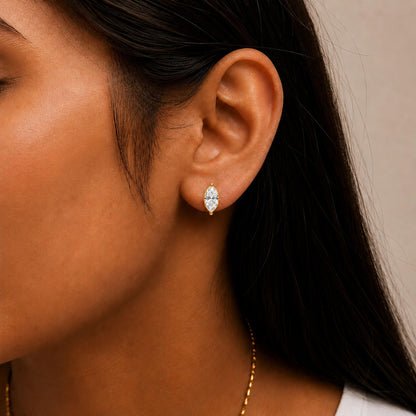14K Gold Lab Grown Marquise Diamond Solitaire Stud Earrings