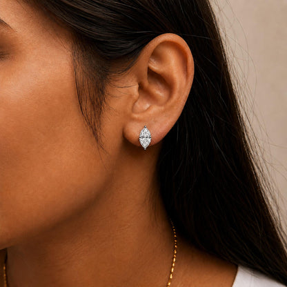 14K Gold Lab Grown Marquise Diamond Solitaire Stud Earrings