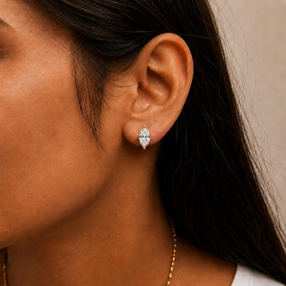 14K Gold Lab Grown Marquise Diamond Solitaire Stud Earrings