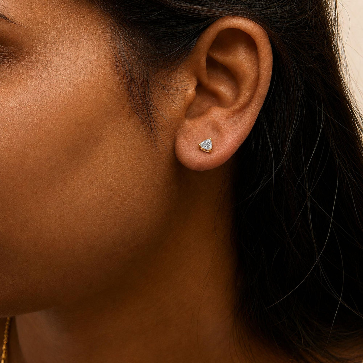 14K Gold Lab Grown Trillion Cut Solitaire Diamond Stud Earrings