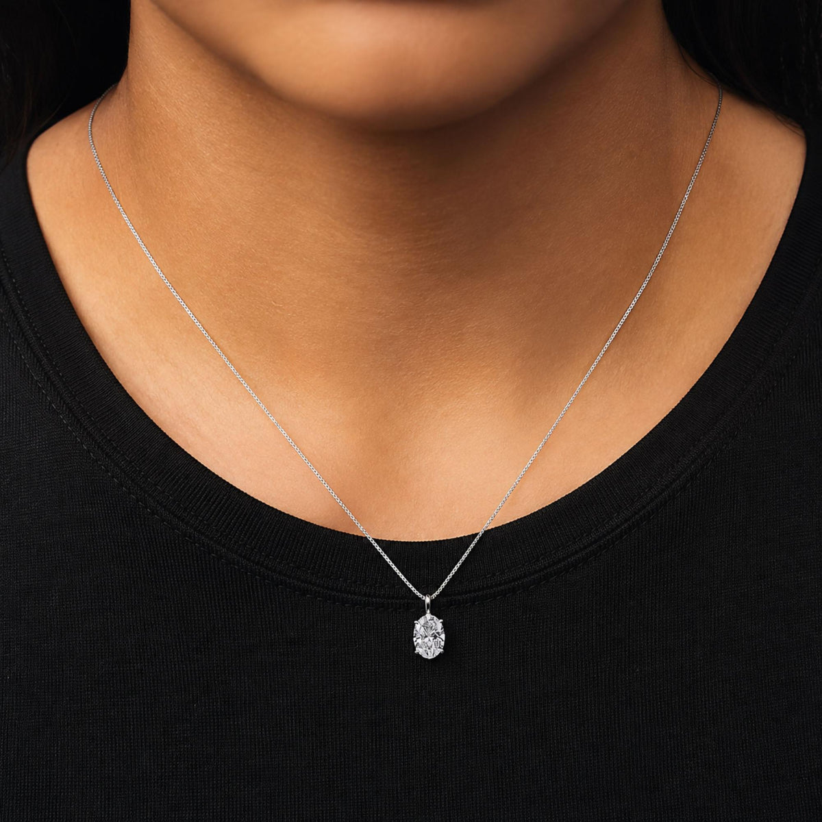 14K Gold Lab Grown Oval Solitaire Diamond Pendant Necklace