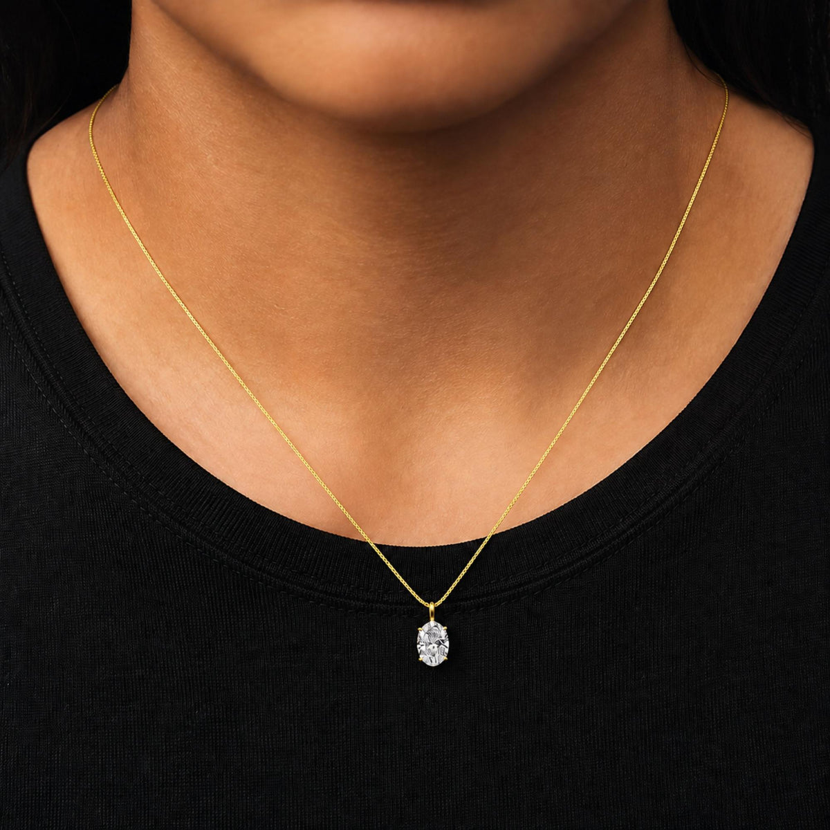 14K Gold Lab Grown Oval Solitaire Diamond Pendant Necklace