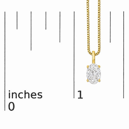 14K Gold Lab Grown Oval Solitaire Diamond Pendant Necklace