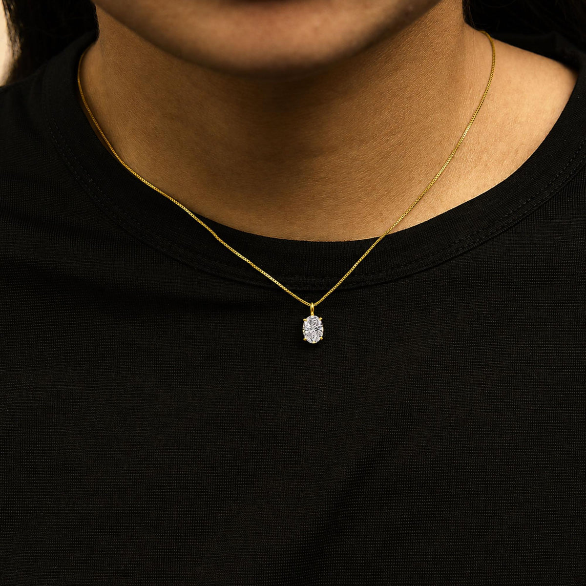 14K Gold Lab Grown Oval Solitaire Diamond Pendant Necklace