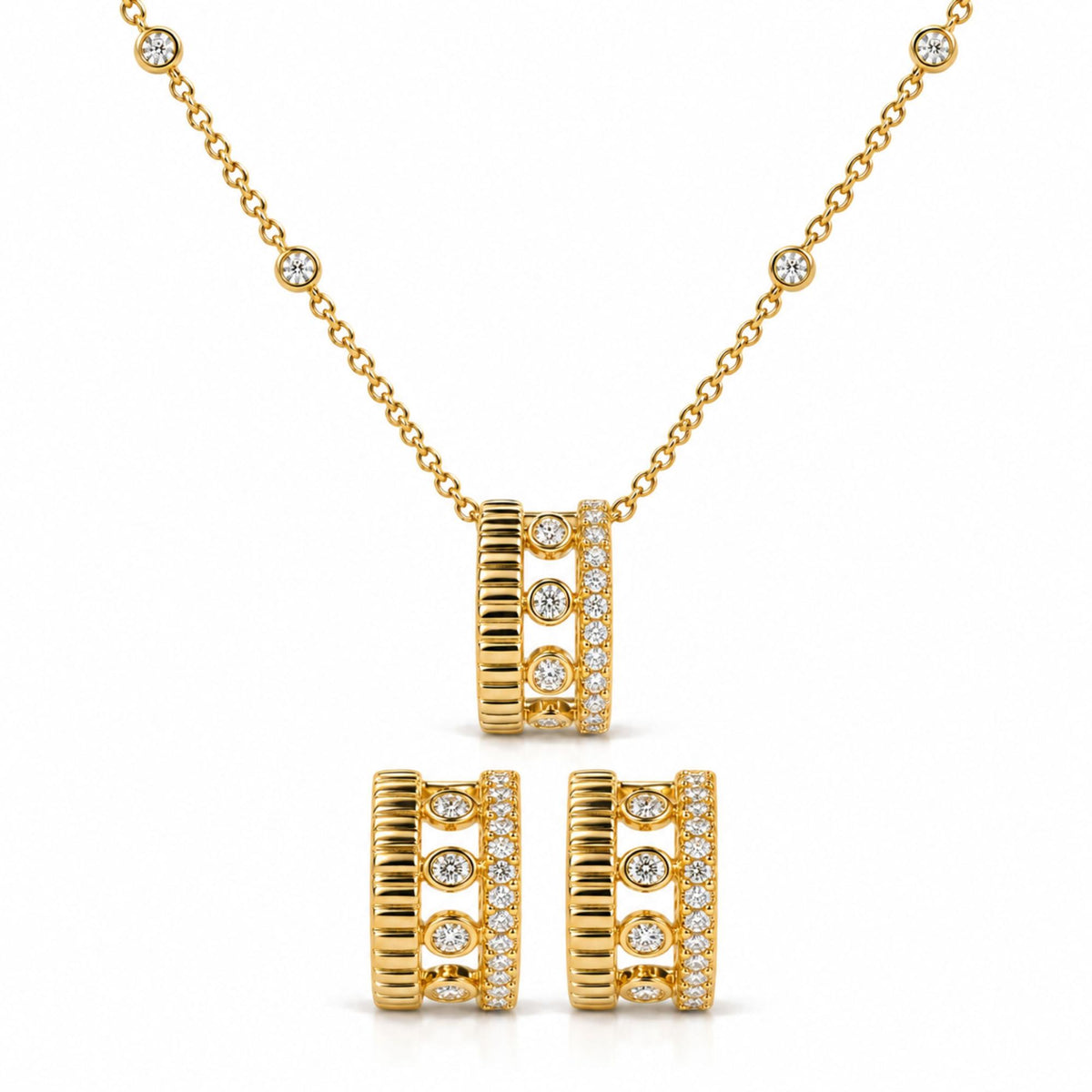 10K Yellow Gold 3/8 Cttw Diamond Circle Design 2-Piece Jewelry Set Pendant Necklace and Stud Earrings