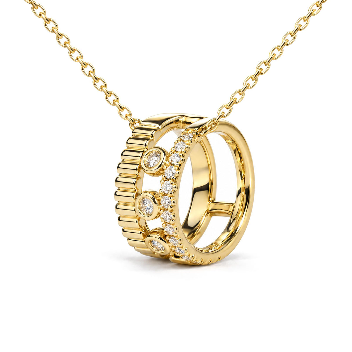 10K Yellow Gold 3/8 Cttw Diamond Circle Design 2-Piece Jewelry Set Pendant Necklace and Stud Earrings