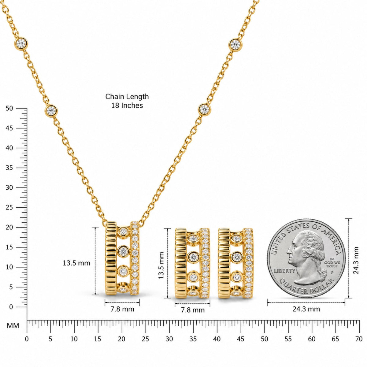10K Yellow Gold 3/8 Cttw Diamond Circle Design 2-Piece Jewelry Set Pendant Necklace and Stud Earrings