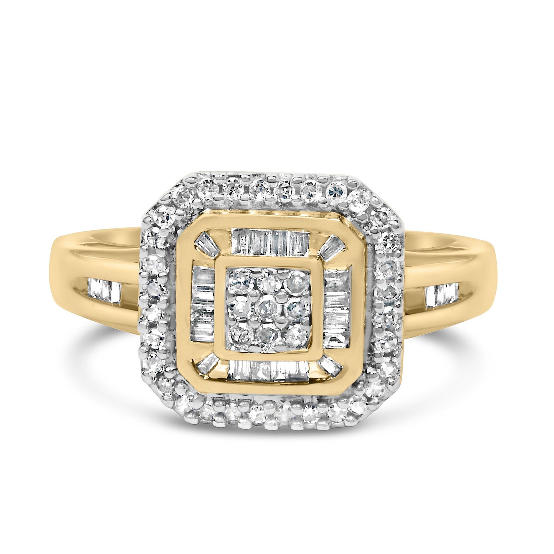 10K Yellow Gold 1/2 Cttw Diamond Square Cluster Cocktail Ring