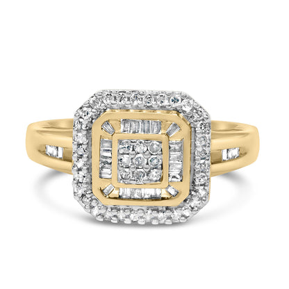 10K Yellow Gold 1/2 Cttw Diamond Square Cluster Cocktail Ring