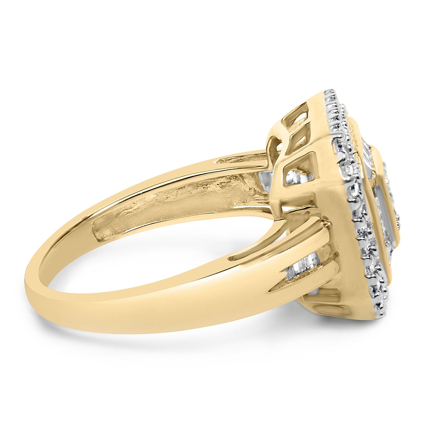 10K Yellow Gold 1/2 Cttw Diamond Square Cluster Cocktail Ring