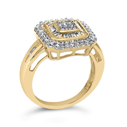 10K Yellow Gold 1/2 Cttw Diamond Square Cluster Cocktail Ring