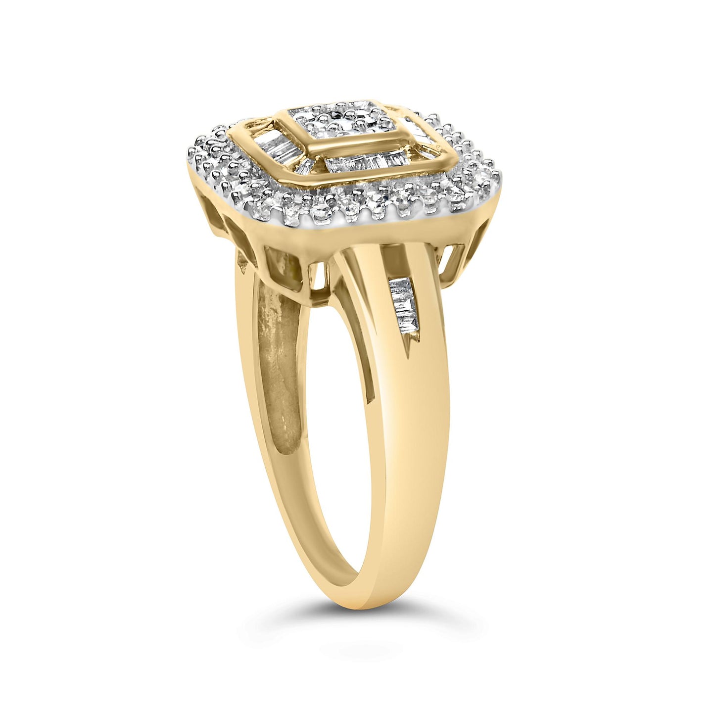 10K Yellow Gold 1/2 Cttw Diamond Square Cluster Cocktail Ring
