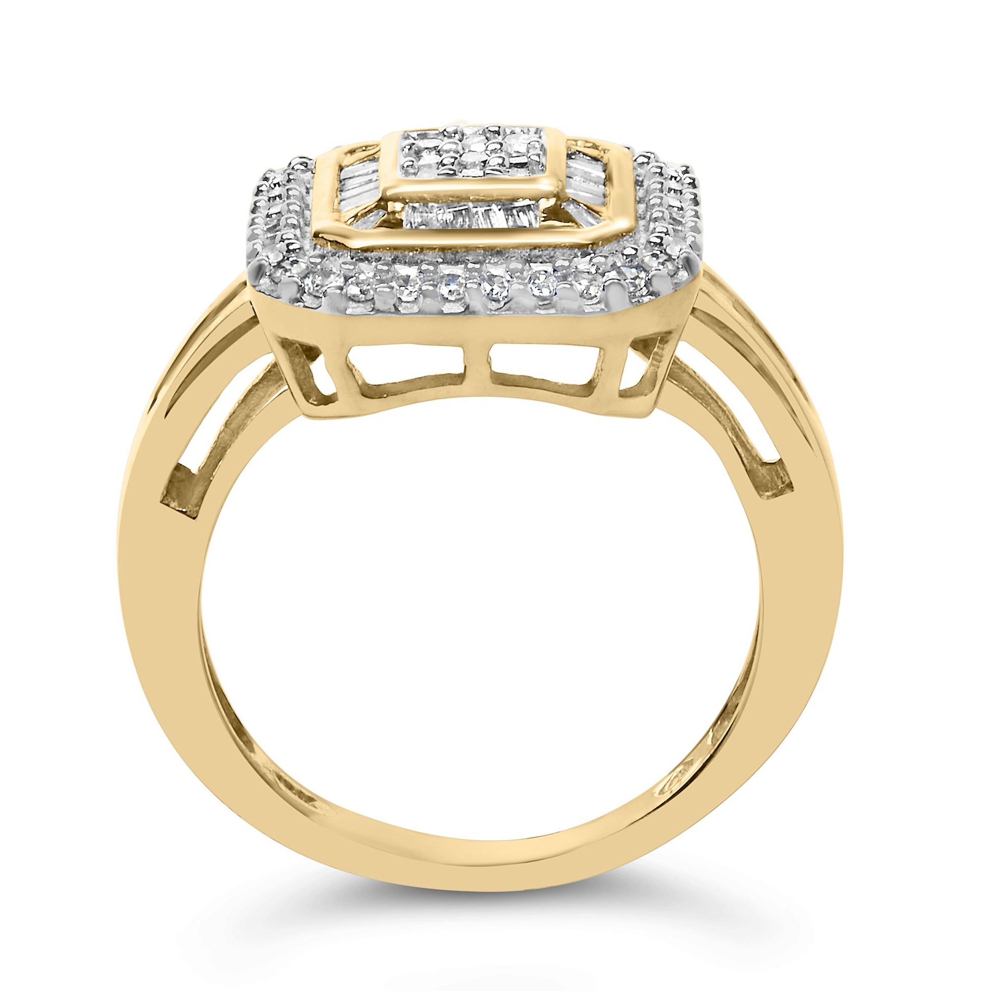 10K Yellow Gold 1/2 Cttw Diamond Square Cluster Cocktail Ring