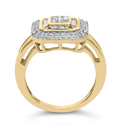 10K Yellow Gold 1/2 Cttw Diamond Square Cluster Cocktail Ring