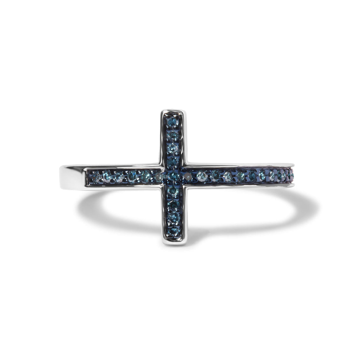 Sterling Silver 1/6 Cttw Blue Diamond Cross Stackable Ring