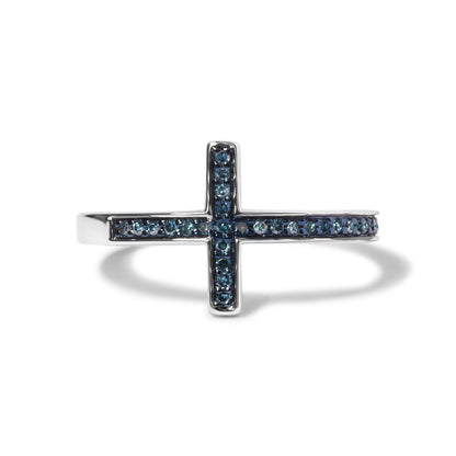 Sterling Silver 1/6 Cttw Blue Diamond Cross Stackable Ring