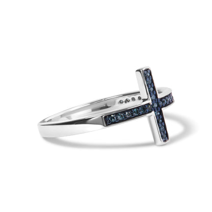Sterling Silver 1/6 Cttw Blue Diamond Cross Stackable Ring