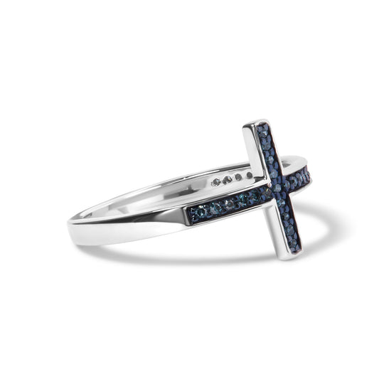 Sterling Silver 1/6 Cttw Blue Diamond Cross Stackable Ring