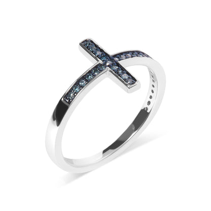 Sterling Silver 1/6 Cttw Blue Diamond Cross Stackable Ring