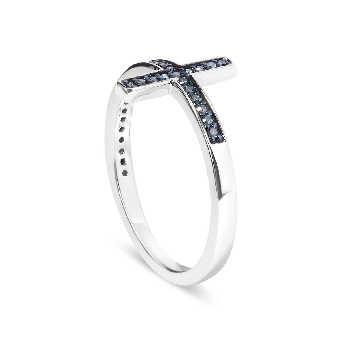 Sterling Silver 1/6 Cttw Blue Diamond Cross Stackable Ring