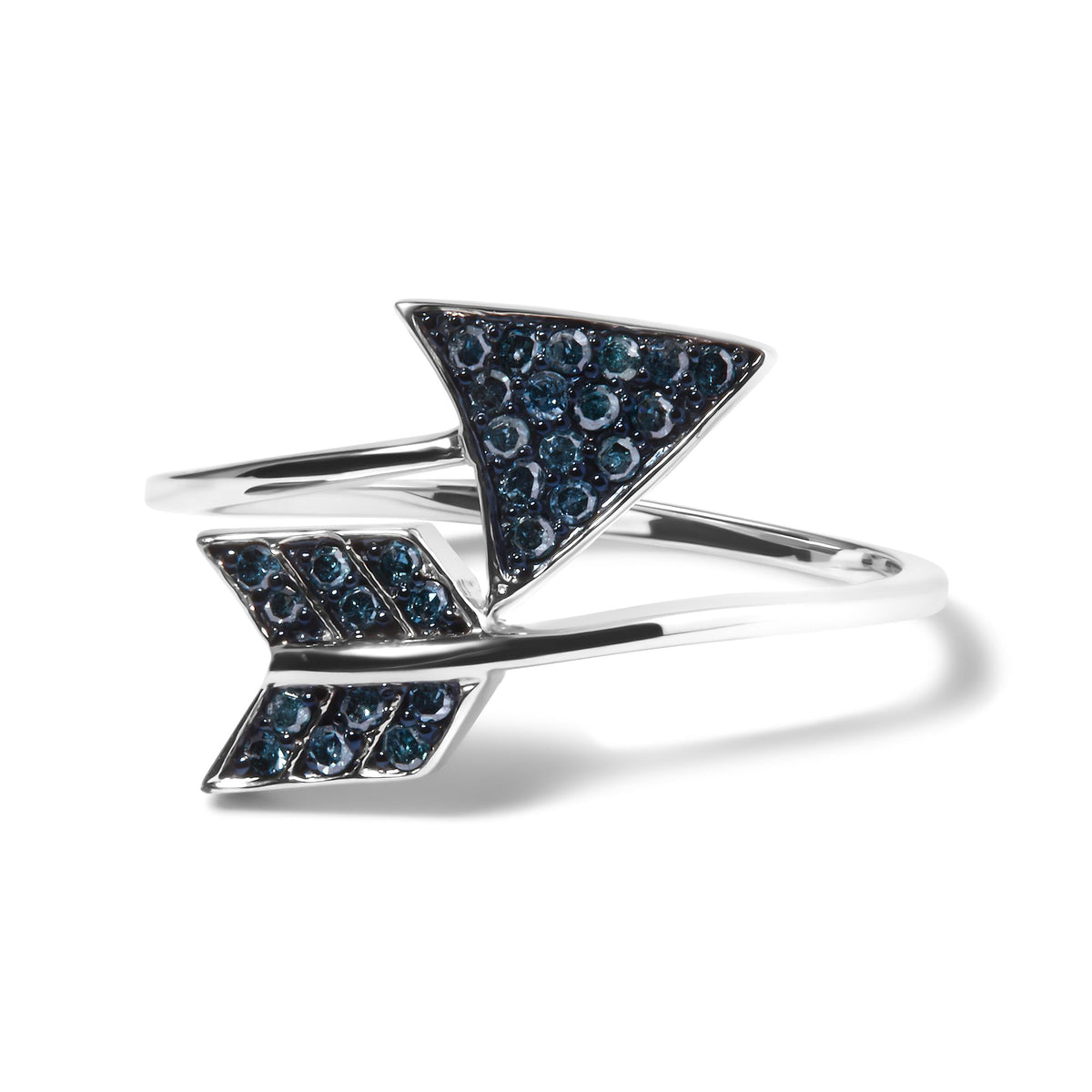 Sterling Silver 1/5 Cttw Blue Treated Diamond Arrow Bypass Ring