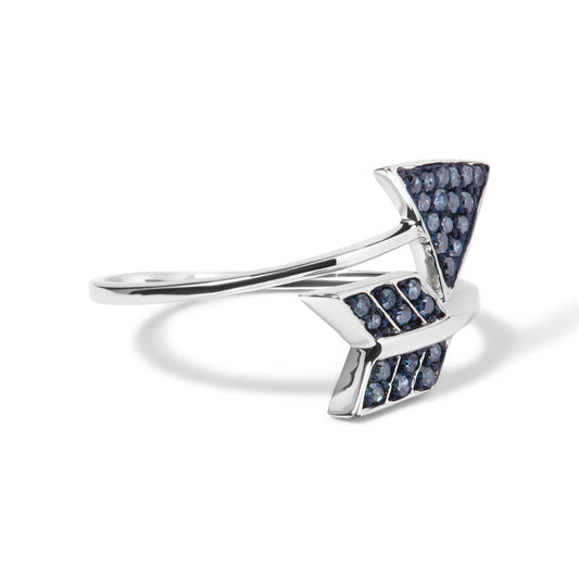 Sterling Silver 1/5 Cttw Blue Treated Diamond Arrow Bypass Ring