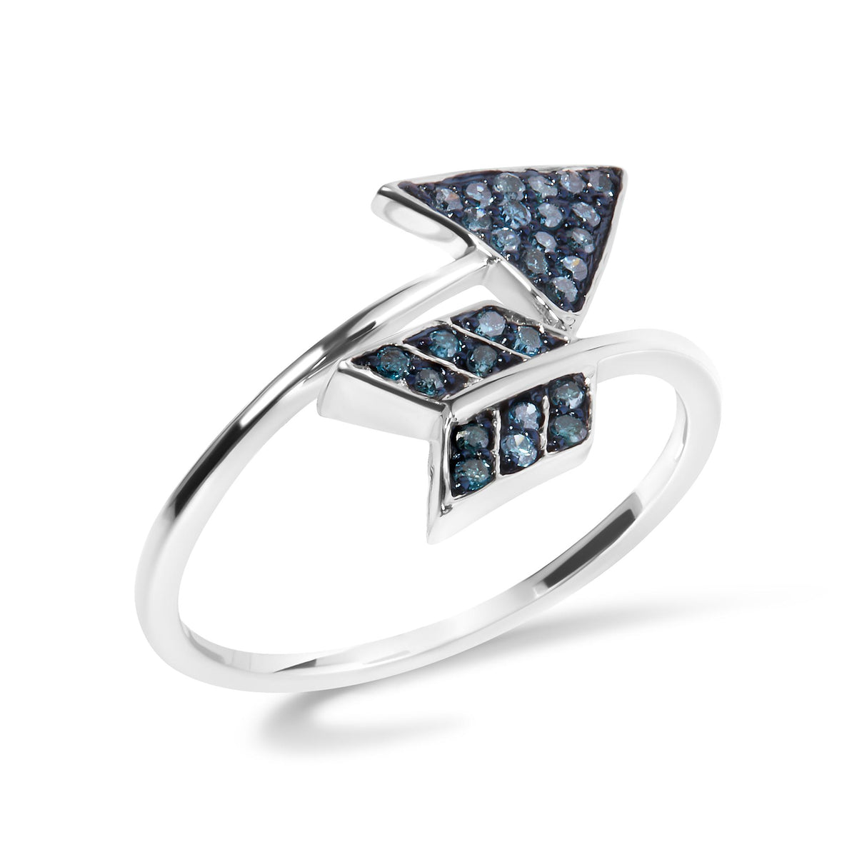 Sterling Silver 1/5 Cttw Blue Treated Diamond Arrow Bypass Ring