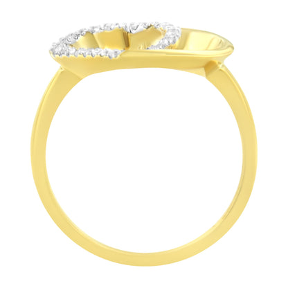 Side view of a yellow ring with a cluster of round, brownish gemstones in prong settings on the top.