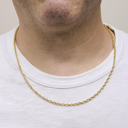Men's Solid 10K Yellow Gold 3.2mm Light Rope Chain Necklace