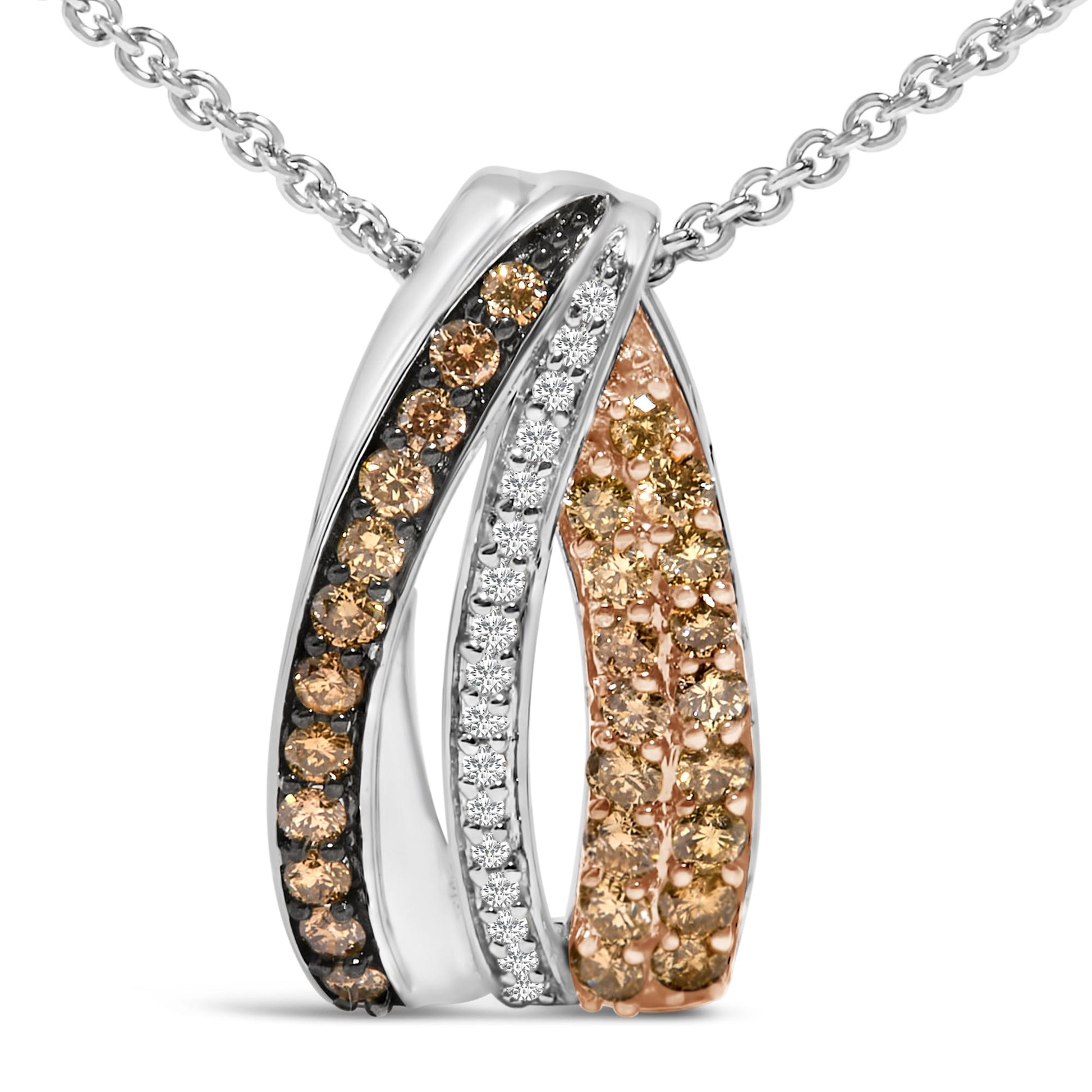 Tri Tone Sterling Silver 1/2 Cttw White and Brown Diamond Pendant Necklace