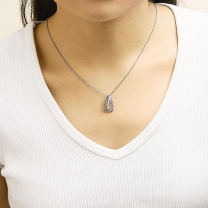 Tri Tone Sterling Silver 1/2 Cttw White and Brown Diamond Pendant Necklace