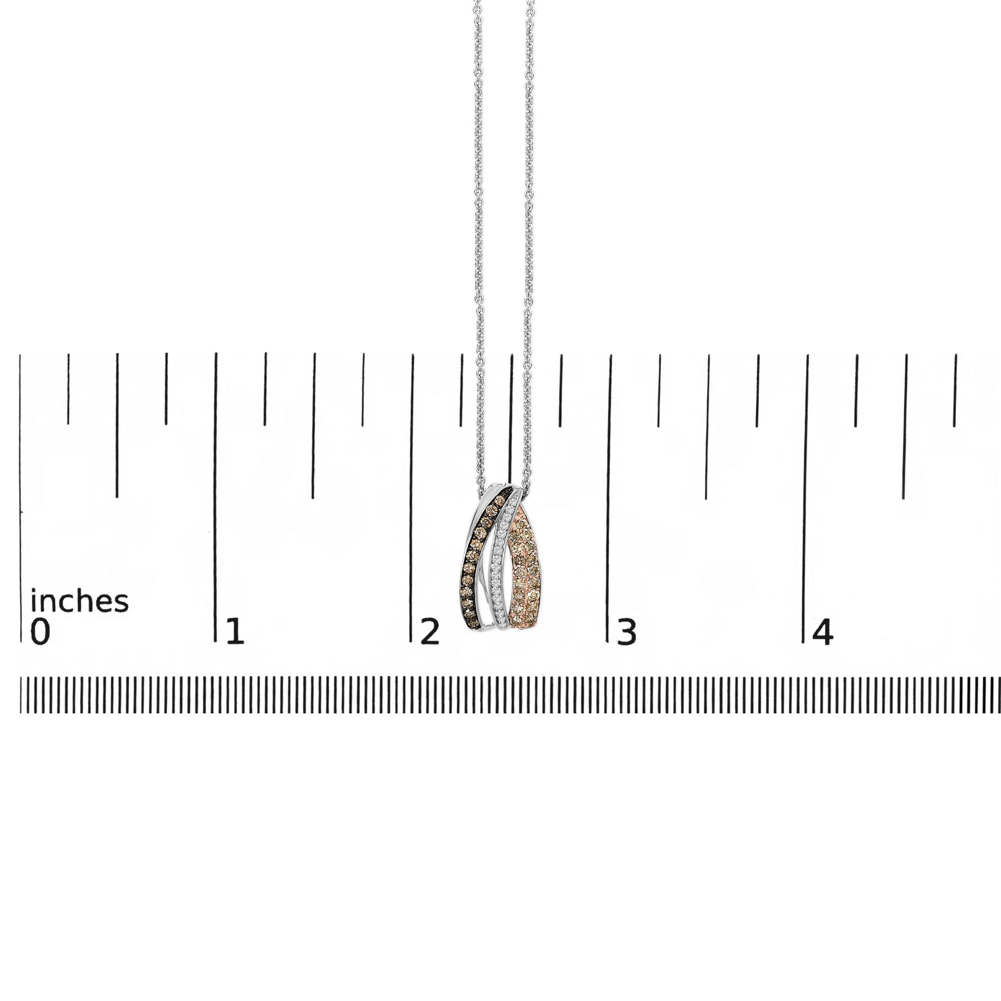Tri Tone Sterling Silver 1/2 Cttw White and Brown Diamond Pendant Necklace