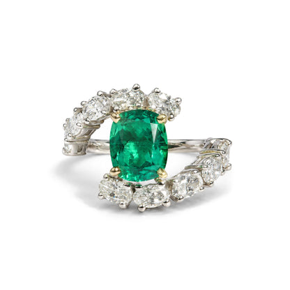 14K Two-Tone Gold Lab-Created Oval Emerald and 2 4/5 Cttw Lab-Grown Diamond Bypass Ring