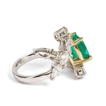 14K Two-Tone Gold Lab-Created Oval Emerald and 2 4/5 Cttw Lab-Grown Diamond Bypass Ring