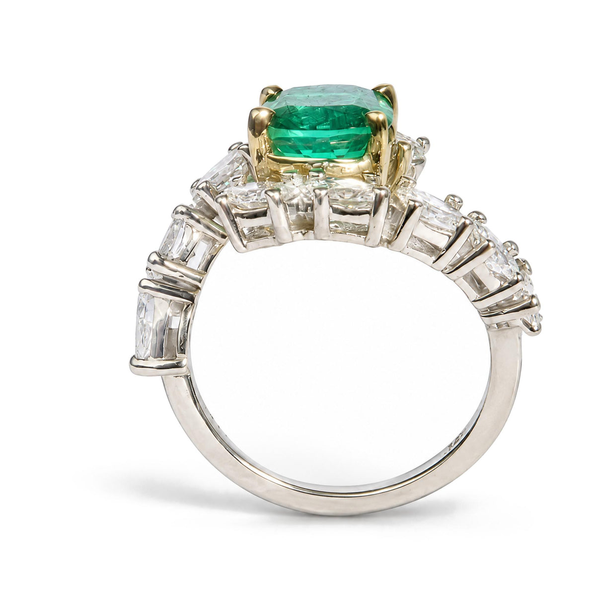 14K Two-Tone Gold Lab-Created Oval Emerald and 2 4/5 Cttw Lab-Grown Diamond Bypass Ring