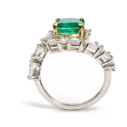 14K Two-Tone Gold Lab-Created Oval Emerald and 2 4/5 Cttw Lab-Grown Diamond Bypass Ring