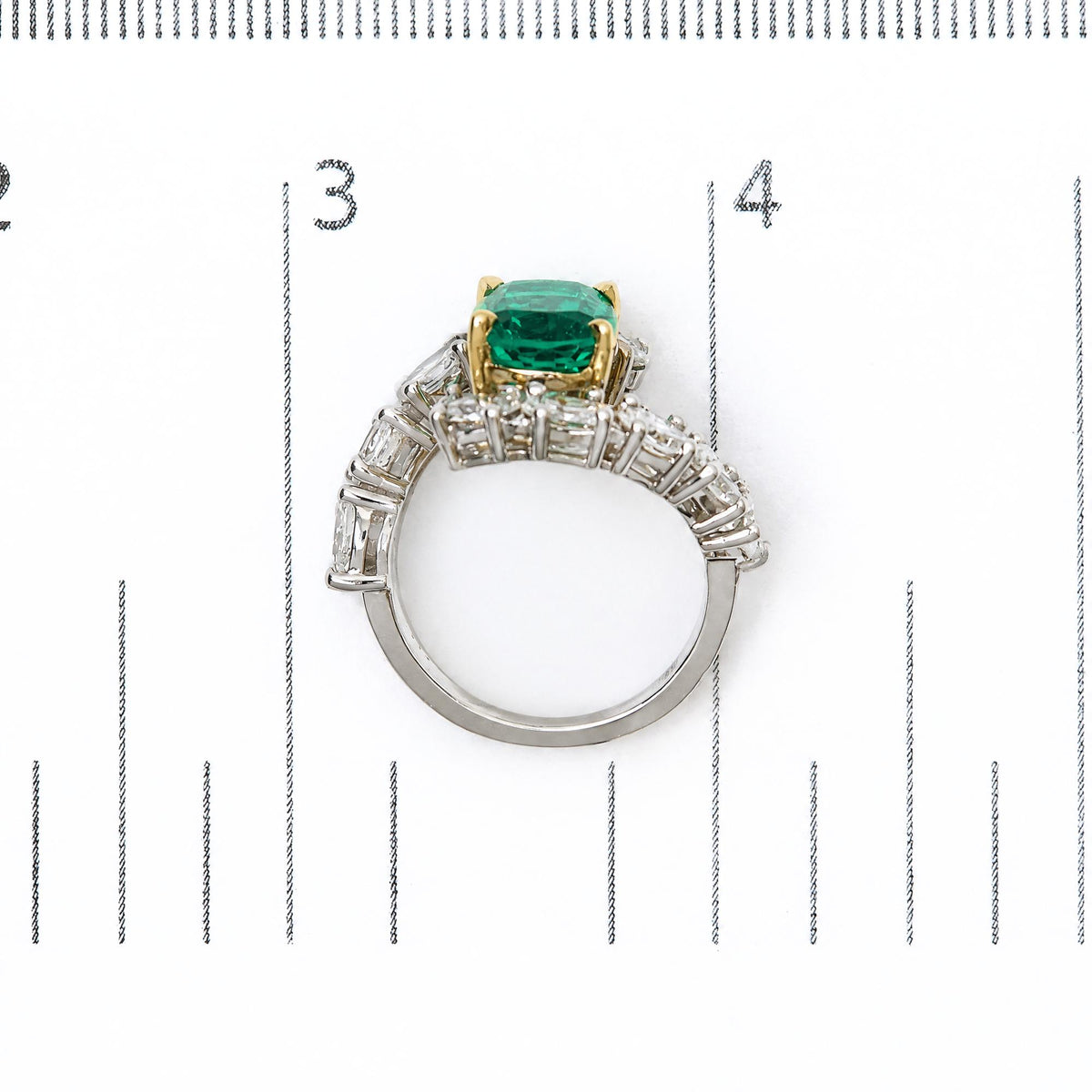 14K Two-Tone Gold Lab-Created Oval Emerald and 2 4/5 Cttw Lab-Grown Diamond Bypass Ring
