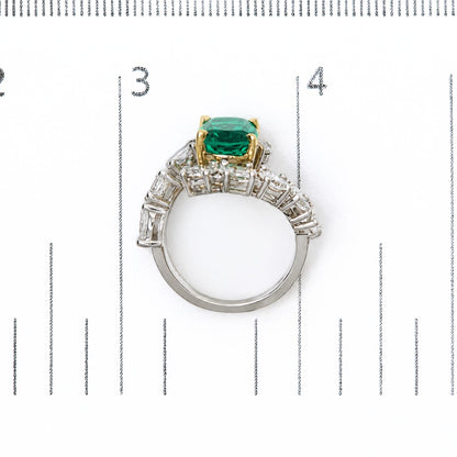 14K Two-Tone Gold Lab-Created Oval Emerald and 2 4/5 Cttw Lab-Grown Diamond Bypass Ring