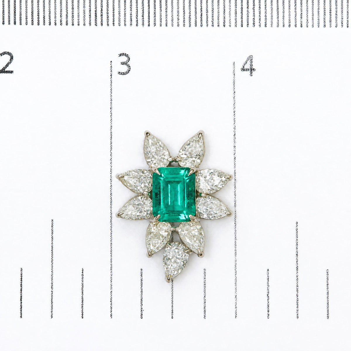14K White Gold Lab-Grown Emerald and 10 4/5 Cttw Lab-Grown Diamond Floral Halo Stud Earrings