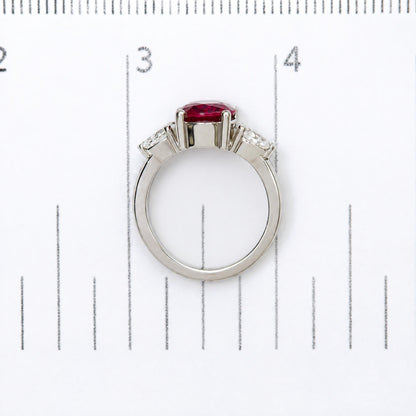 14K White Gold Lab-Created Oval Red Ruby and 3/4 Cttw Lab-Grown Diamond Three-Stone Ring