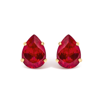 18K Yellow Gold 5X7 MM Created Pear Ruby Solitaire Stud Earrings
