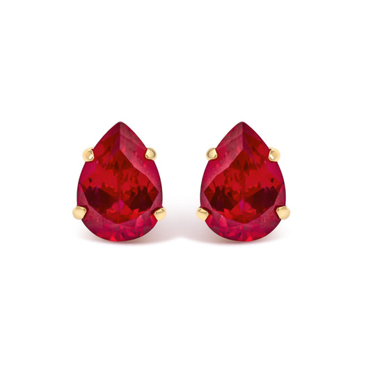 18K Yellow Gold 5X7 MM Created Pear Ruby Solitaire Stud Earrings