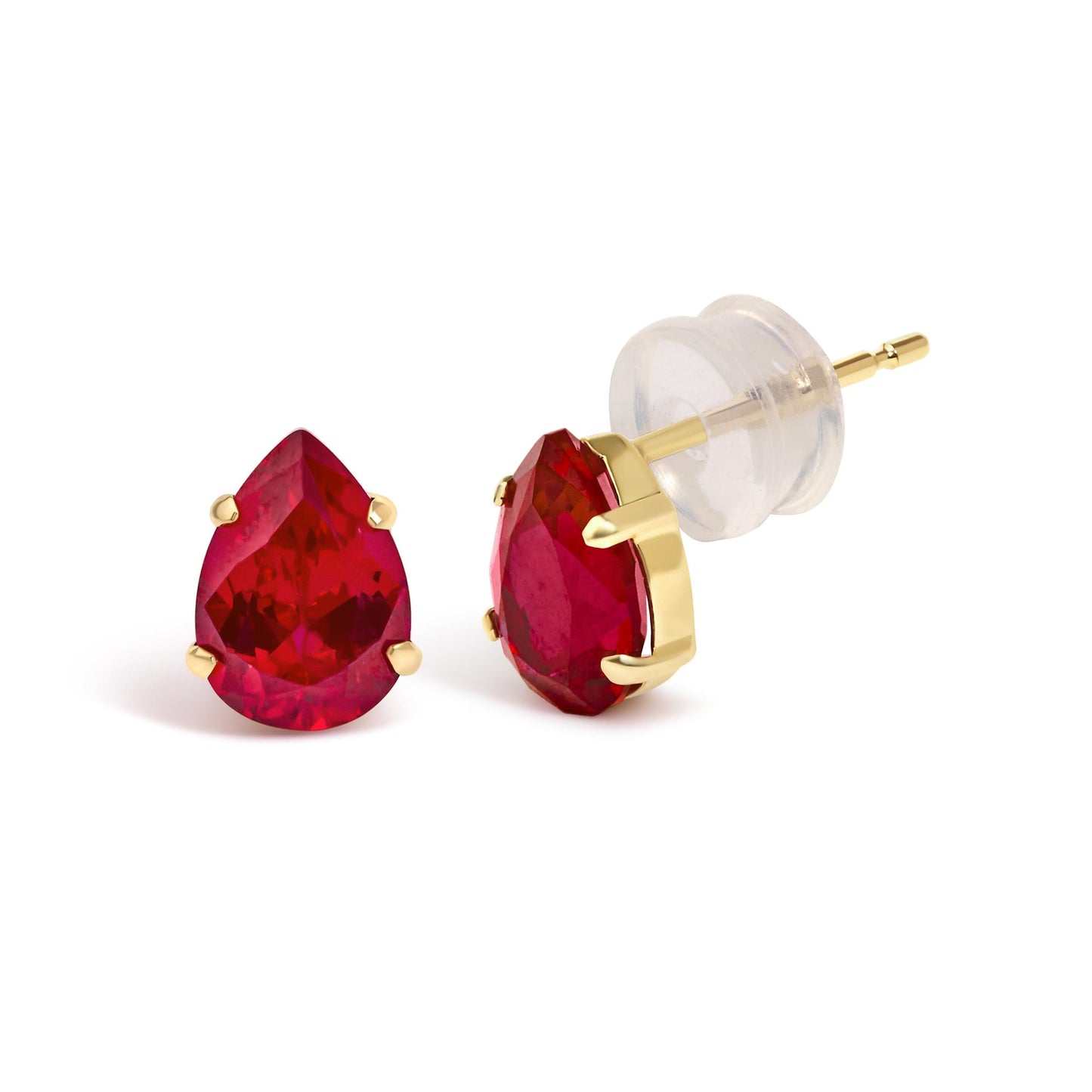 18K Yellow Gold 5X7 MM Created Pear Ruby Solitaire Stud Earrings