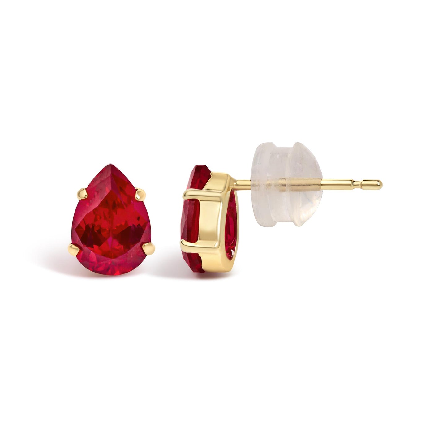 18K Yellow Gold 5X7 MM Created Pear Ruby Solitaire Stud Earrings
