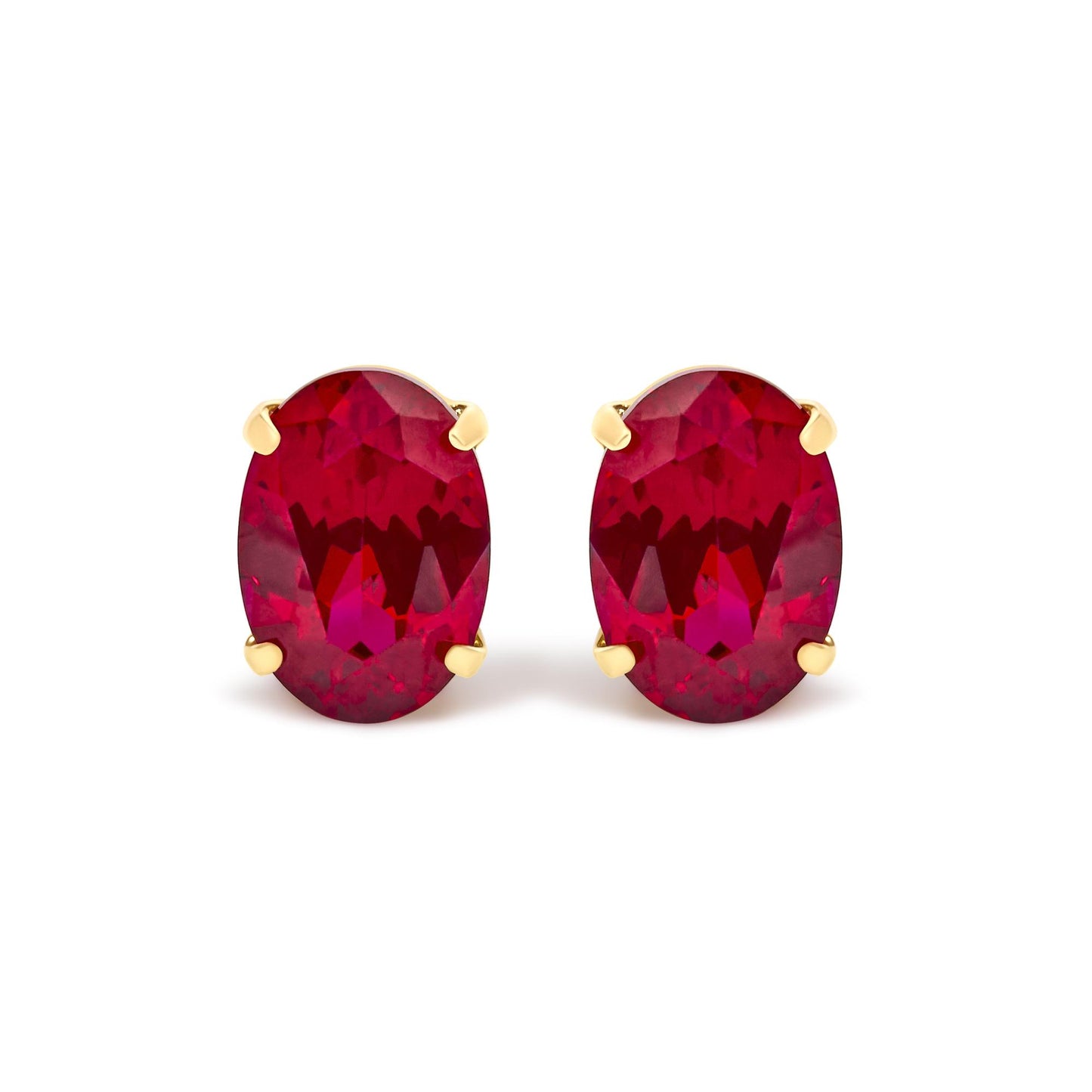 18K Yellow Gold 7x5 MM Created Oval Ruby Solitaire Stud Earrings